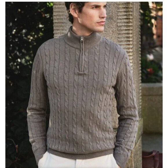 FORTE CASHMERE Men's Sweater Zip Henley chocolate color Size XL - Picture 1 of 12